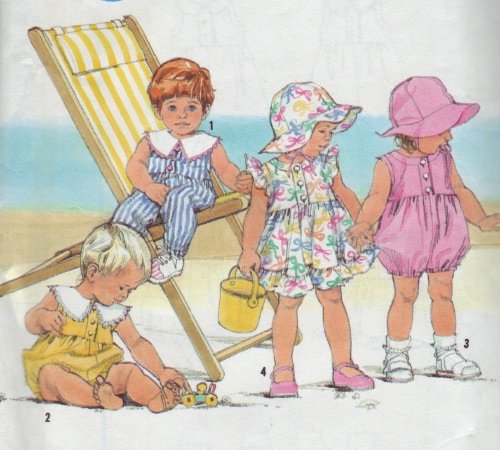 Simplicity #7310 Childs Sun Dress & Rompers Sunsuit & Hat Sz NB - 18 mo