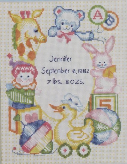 Dimensions Counted Cross Stitch Kit ~ Nursery Toys Birth Record
