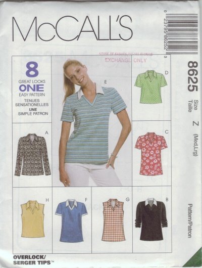 McCalls #8625 Woman's Casual T-Shirt Pattern Sz Med