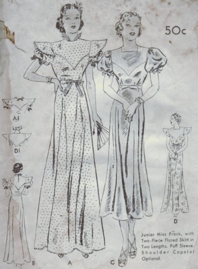 Antique Vintage Butterick #6754 Junior Miss Flared Skirt Dress Pattern Size 16