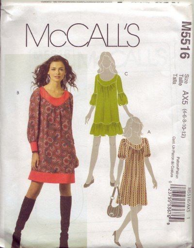 McCalls M5516 Womans Pullover Dress Sz 12-14-16-18
