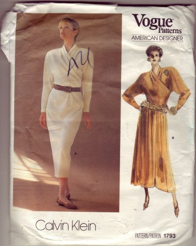 Vogue #1793 Designer Pattern Calvin Klein Wrap Top Shirt Waist Dress Size 16