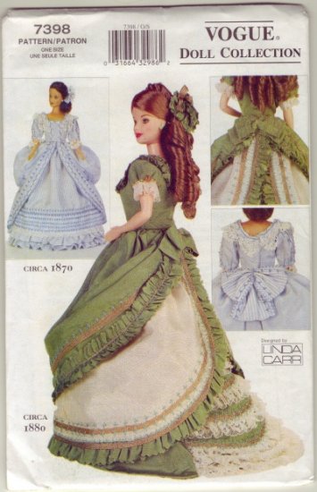 Vogue 7398 Historic Barbie Doll Dresses c.1870 and c.1880