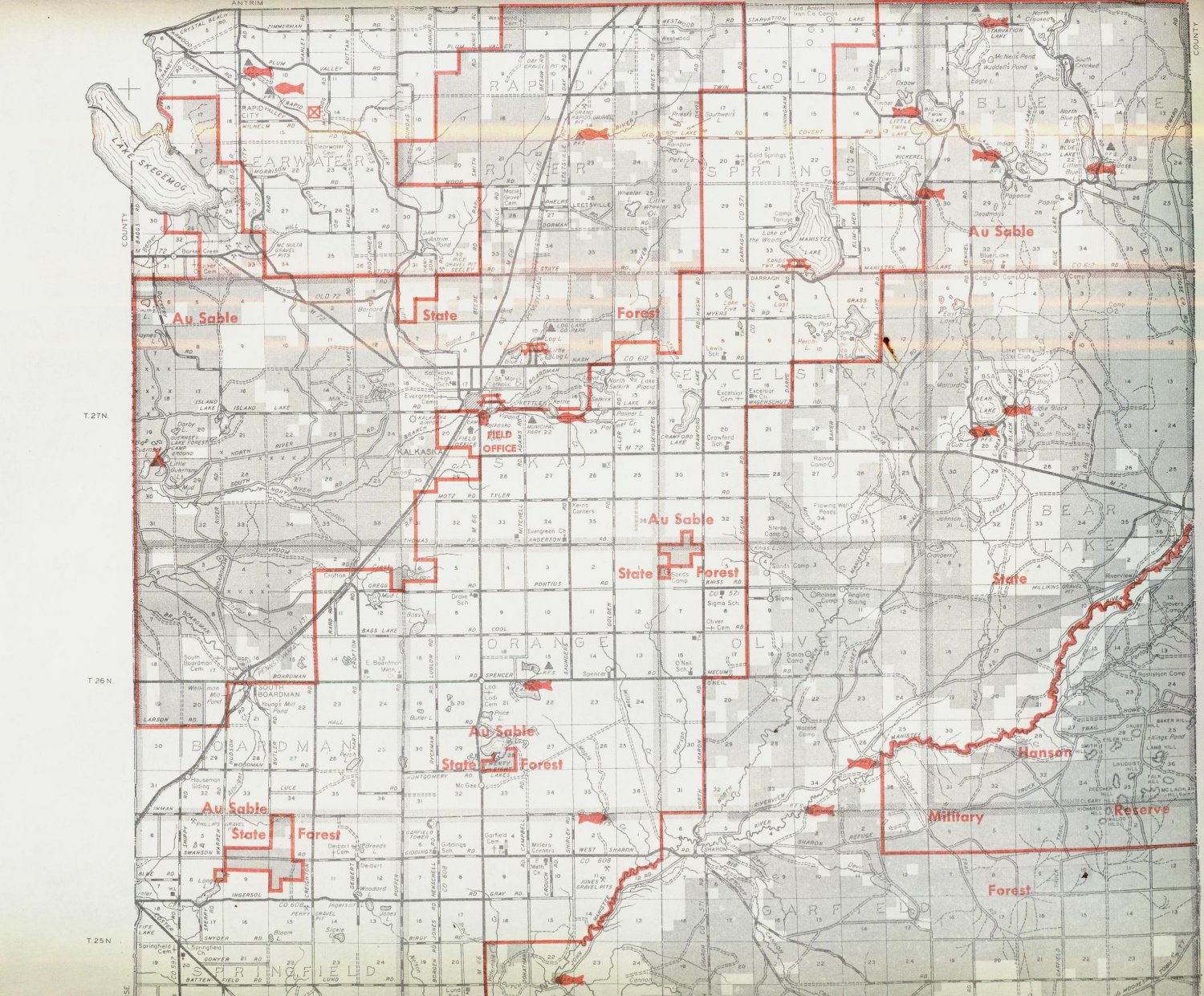 1964 Michigan Department Of Conservation Map Kalkaska County Detailed