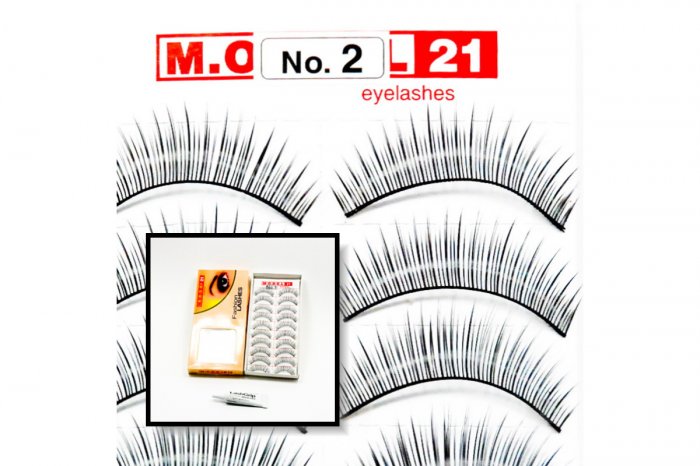 False Fake Eye Lashes Style No. 2 - 10 Pairs of 100% Human Hair Lashes with tube of Glue