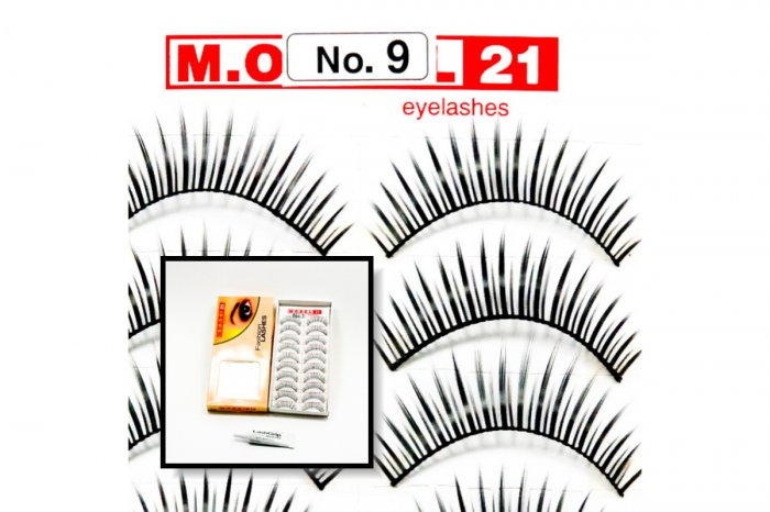 False Fake Eye Lashes Style No. 9 - 10 Pairs of 100% Human Hair Lashes with tube of Glue