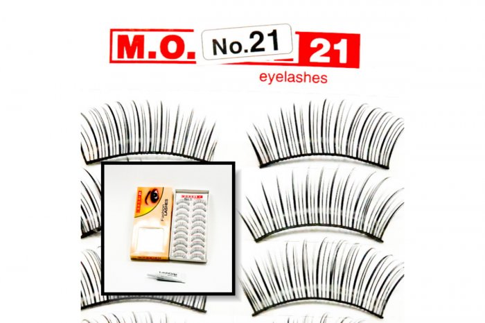 False Fake Eye Lashes Style No. 21 - 10 Pairs of 100% Human Hair Lashes with tube of Glue