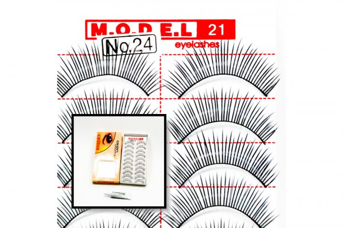 False Fake Eye Lashes Style No. 24 - 10 Pairs of 100% Human Hair Lashes with tube of Glue