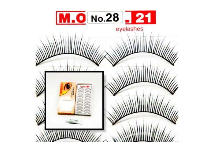 False Fake Eye Lashes Style No. 28 - 10 Pairs of 100% Human Hair Lashes with tube of Glue