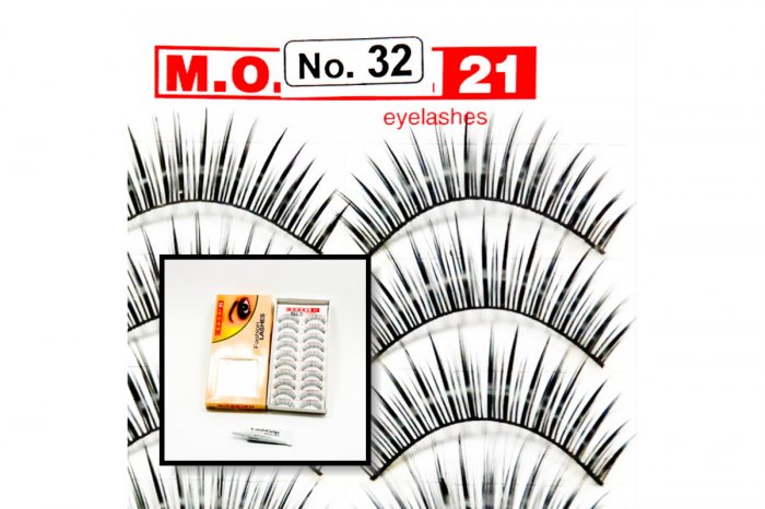 False Fake Eye Lashes Style No. 32 - 10 Pairs of 100% Human Hair Lashes with tube of Glue