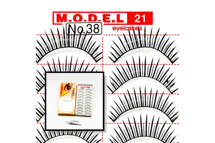 False Fake Eye Lashes Style No. 38 - 10 Pairs of 100% Human Hair Lashes with tube of Glue