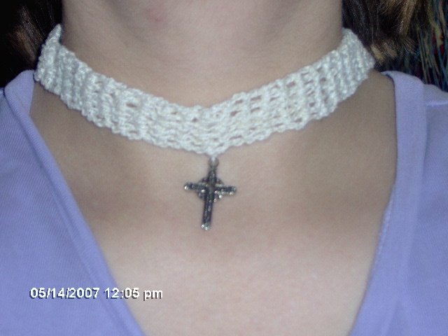 Antique White Crochet Choker with Cross