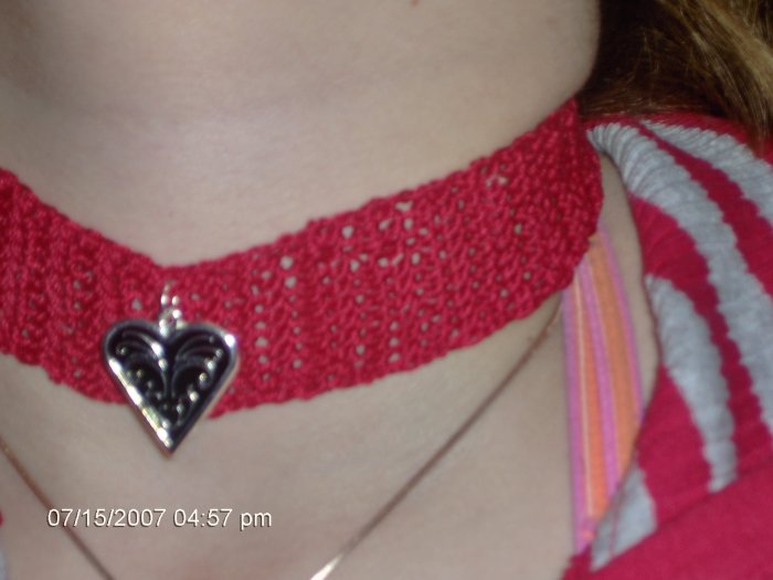 New Handmade Red Crocheted Choker with Heart