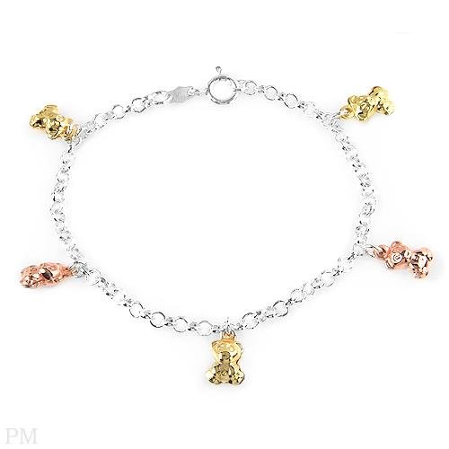 Bracelet with 14K Gold Plated Sterling Silver with Teddy Bear Charm