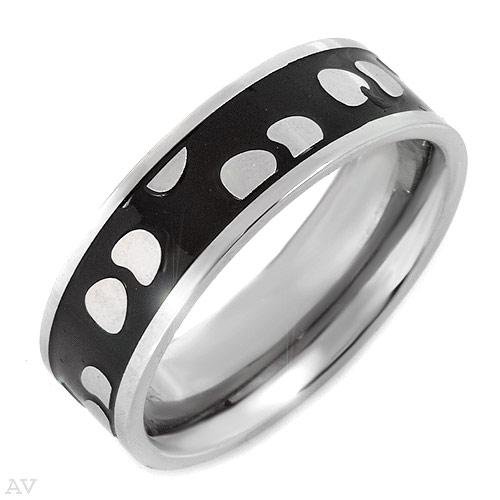 Black Enamel and Stainless Steel Men's Ring Size 10