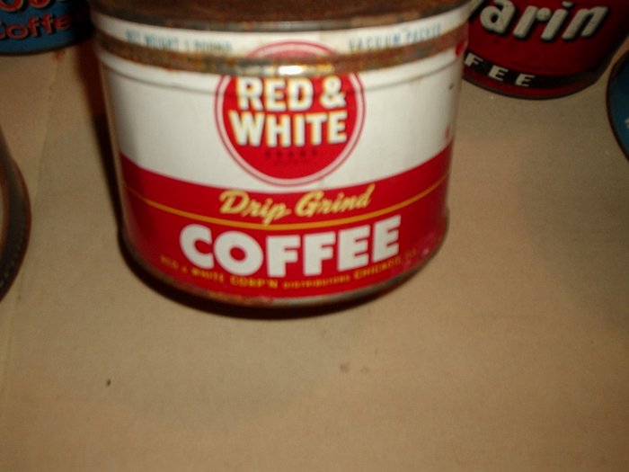 OLD RED & WHITE COFFEE CAN WITH LID