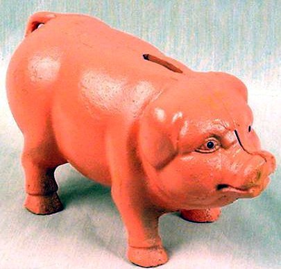 Heavy Pink Cast Iron Pig Bank / Doorstop - 04615