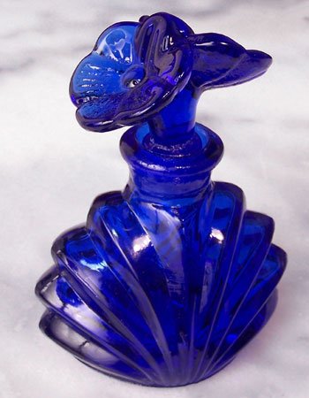 Vanity Perfume Bottle Cobalt Blue w/Flower Top - 12066