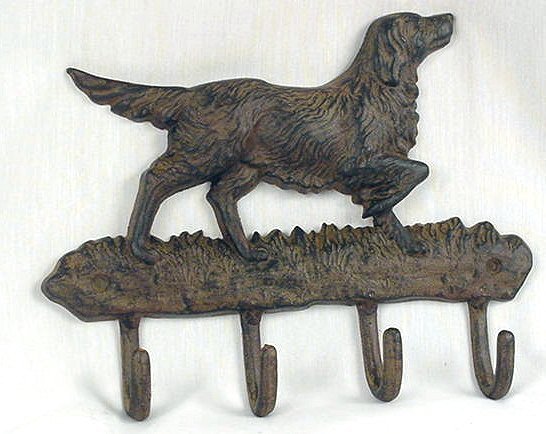 Hunting Dog Pointer Cast Iron Key Rack Hooks - 01539