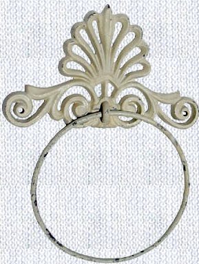 Lot of 2 Cast Iron White Shabby Style Towel Ring - 11601