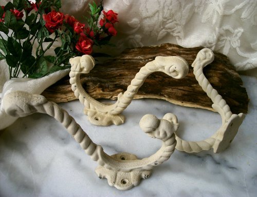 Antiqued White Rope Cast Iron Hooks Set of 3 - 01209