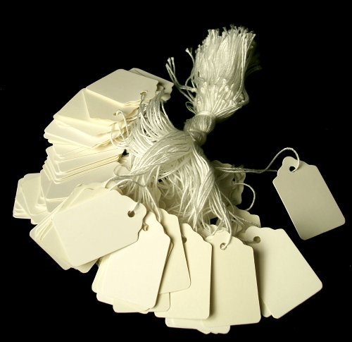 1000 White Retail Price Tags W/ String - LARGE - 203S-x10