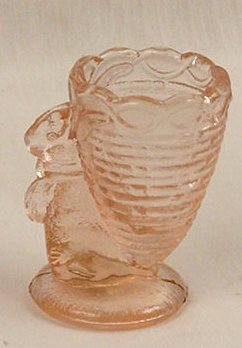 Bunny Rabbit Toothpick Holder Figurine Pink Glass - 16156