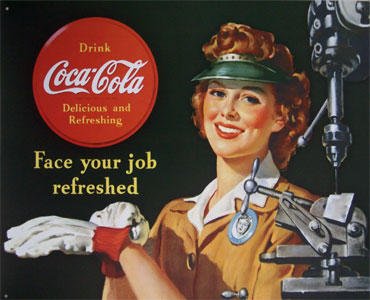 TIN SIGN COKE Female Machinist Vintage WW2 Style - 1303