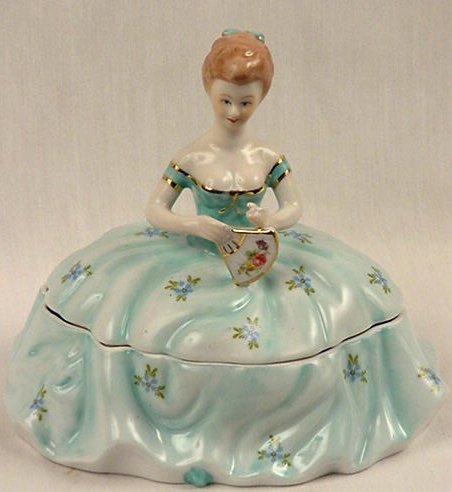 Powder Box Girl Light Blue Limoges China Reproduction - 15840