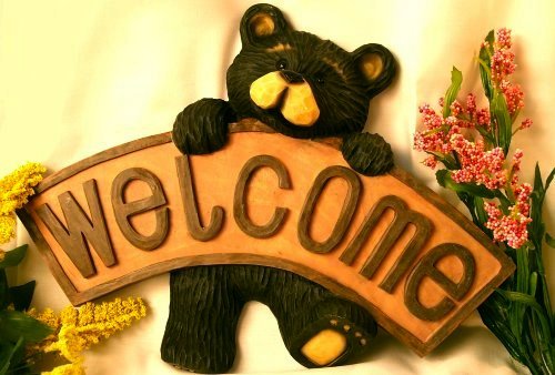 Northwood Bear Holding Welcome Sign Rustic Cabin - 26203