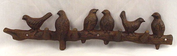 Cast Iron Birds On Branch Wall Hook Plaque Decor - 13592