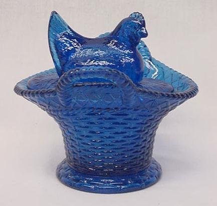 Blue Glass Chicken on Basket - 16112