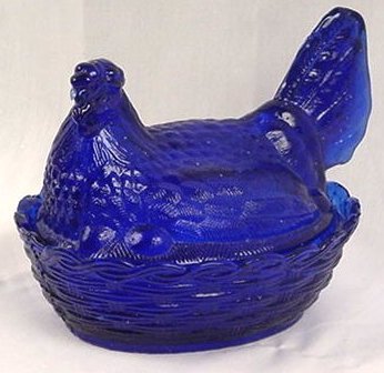 Hen On Nest Cobalt Blue Glass Covered Dish - 6641
