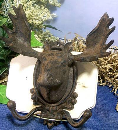 Cast Iron Moose Head Wall Hook Rustic Cabin - 01647
