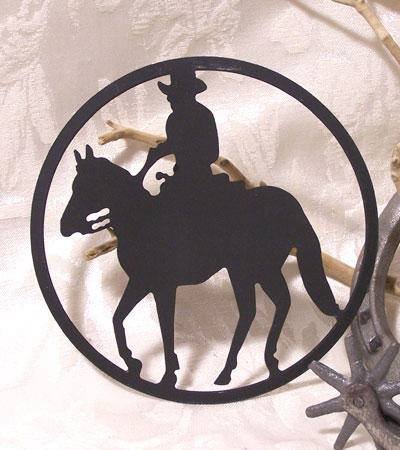 Metal Cut-Out Cowboy On Horse Plaque - 12102