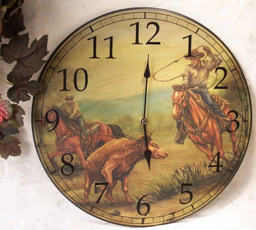 Western Cowboy Roundup Wall Clock Vintage Style -080807