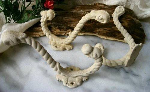 Antiqued White Rope Cast Iron Hooks Lot of 3 - 01209