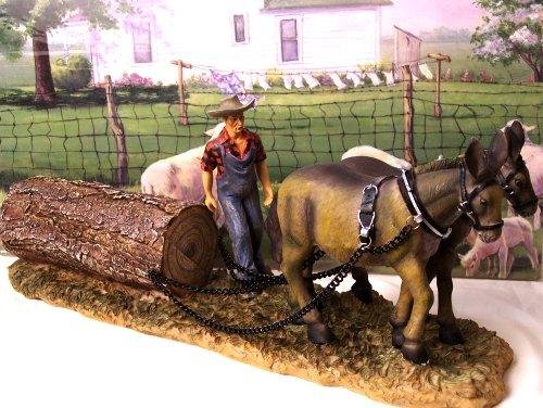 Amish Man w/Mule Team Pulling Log Large Figurine -1880
