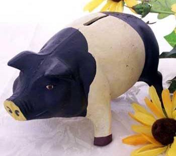 Pig Bank Country Farm Cast Iron Black and White - 04616