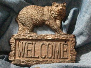 Bear Welcome Sign Cast Iron Rustic Cabin Lodge - 08445