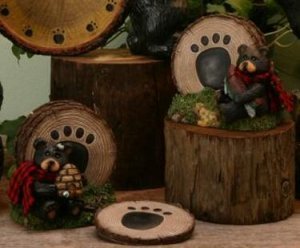 Set/2 Bear Rustic Coaster Holder for Hunting Lodge or Cabin - 13026
