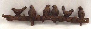 Cast Iron Birds On Branch Wall Hook Plaque Decor - 13592