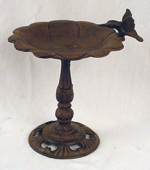 Small Cast Iron Bird Bath/Feeder w/Hummingbird -080808