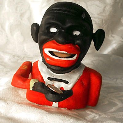 Cast Iron Jolly Black Man Mechanical Bank -081202