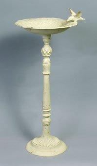 Bird Bath Distressed White Cast Iron Shabby Elegant - 13488