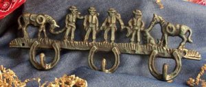 Cowboys & Horses Hook Cast Iron Wall Decor Lot of 2 - 01234
