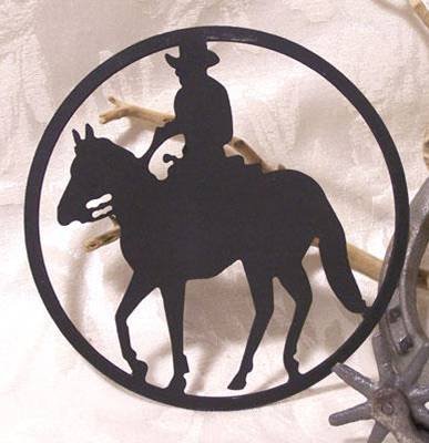 Metal Cut-Out Cowboy On Horse Plaque - 12102