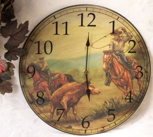 Western Cowboy Roundup Wall Clock Vintage Style -080811