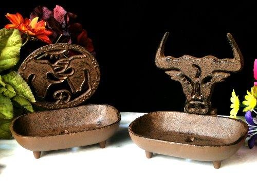 Western Soap Dish Cast Iron Rust Lot of 2 Different - 0316