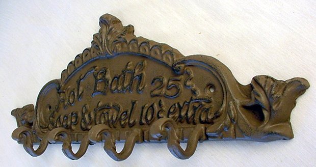 Cast Iron Wall Hook Plaque - Hot Bath 25 Cents - 01615